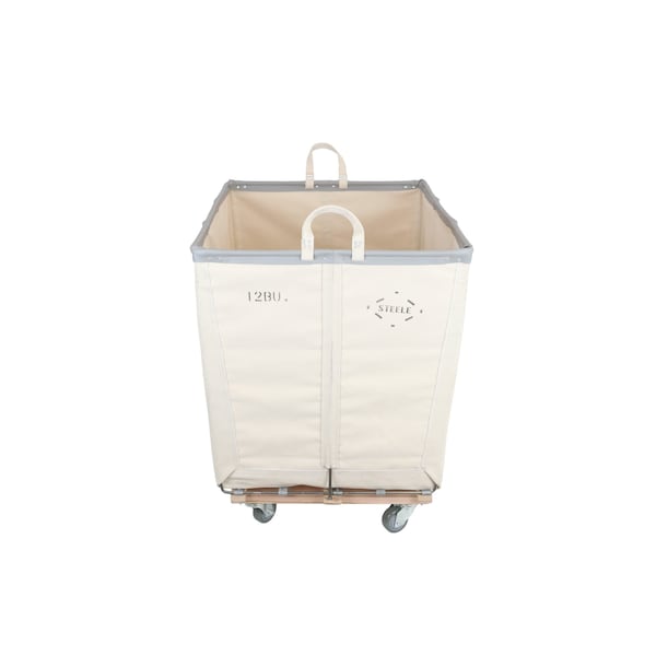 Steele Canvas Basket 12 BU Permanent Truck Natural Canvas w/Grey Vinyl - 5in Casters 9612CNATVGRYW5 - main